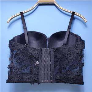 Sexy Black Sheer Lace Flowers Padded Underwire B Cup Bustier Bra Clubwear Crop Top N20534