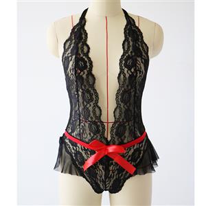 Sexy Sheer Lace Deep V Backless Stretchy One-piece Bodysuit Teddies Valentines Lingerie N19309