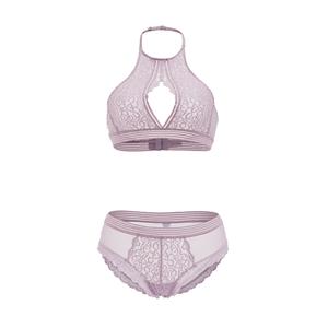 Sexy Sheer Floral Lace Halterneck Cut-out Bra and Panty Stretchy Lingerie Set N19174