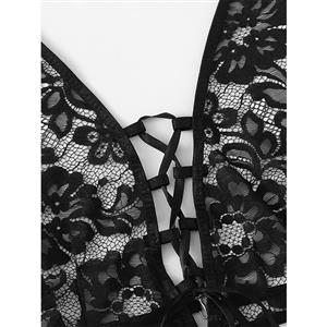 Sexy Strappy Sheer Floral Lace Spaghetti Straps Bra and G-string Lingerie Set N19348