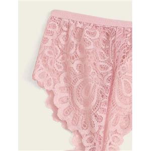 3Pcs Sexy Pink Sheer Floral Lace Halter Bowknot Bikini Lingerie Bra Thong Set With Garter N20714