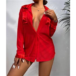Sexy Sheer Mesh Shirt Robe Tempting Chemise with Thong N21690