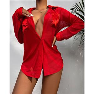 Sexy Sheer Mesh Shirt Robe Tempting Chemise with Thong N21690