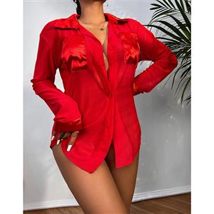 Sexy Sheer Mesh Shirt Robe Tempting Chemise with Thong N21690