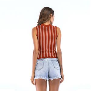 Sexy Contrast Color Slim Knitted Vest Round Neck Sleeveless Short Bottoming Top N20469
