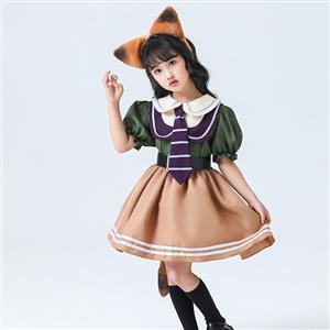 Lovely Girl Short Sleeve Fox Dress Nick Wilde Police Children Cosplay Costume N22899