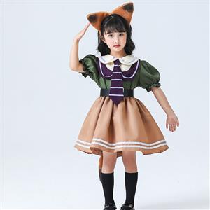 Lovely Girl Short Sleeve Fox Dress Nick Wilde Police Children Cosplay Costume N22899