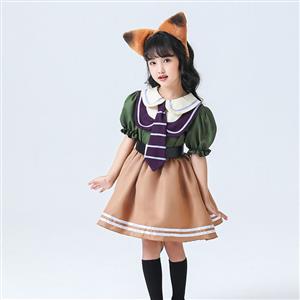 Lovely Girl Short Sleeve Fox Dress Nick Wilde Police Children Cosplay Costume N22899