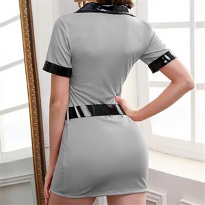 Sexy Hot Grey Short Sleeve Nurse Uniform Adult Cosplay Mini Dress N22648