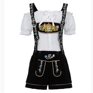 German Beer Beauty Costume, Oktoberfest Costume for girl, Beer girl Costume,Cow girl costume, Sexy Girl White Top and Black Suspender Trousers Oktoberfest Costume,#N22671