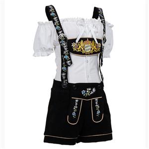 Sexy Girl White Top and Black Suspender Trousers Oktoberfest Costume N22671