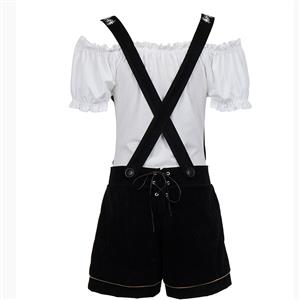 Sexy Girl White Top and Black Suspender Trousers Oktoberfest Costume N22671