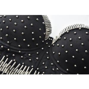 Sexy Silver Tube Beading B Cup Spaghetti Straps Bustier Bra Clubwear Crop Top N20960