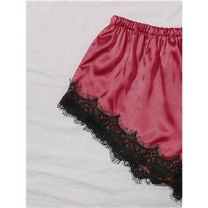 3Pcs Sexy Sheer Floral Lace Sling Lingerie Set And Red-wine Satin Panty Pajamas Suit N20810