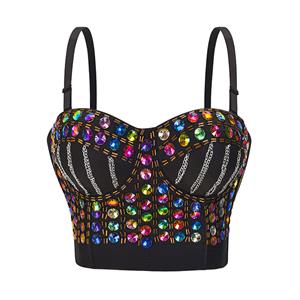 Sexy Sliver Chain Sweets Studded Gem B Cup Bustier Bra Clubwear Crop Top N22664