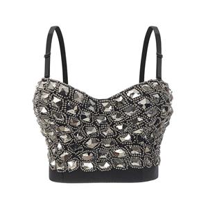 Sexy Sliver Diamond Sequins B Cup Spaghetti Straps Bustier Bra Clubwear Crop Top N22662