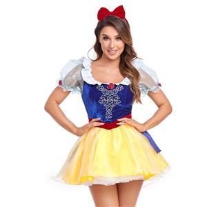 Exclusive Snow White Costume, Sexy Snow White Costume, Disney Snow White Costume, Adult Snow White Costume, Storybook Princess, Lady Cosplay Costume, Lovely Dream Lady Short Sleeve Snow White Skirt Cosplay Halloween Costume,#N22770