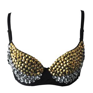 Sexy Sliver Golden Rivet B Cup Spaghetti Straps Bustier Bra Clubwear Crop Top N22690