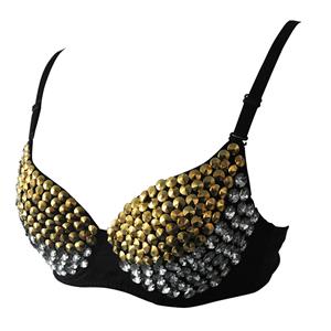 Sexy Sliver Golden Rivet B Cup Spaghetti Straps Bustier Bra Clubwear Crop Top N22690