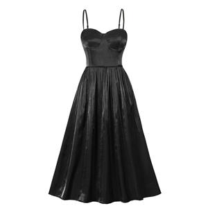 Sexy Spaghetti Straps Padded Cup Bustier High Waist Cocktail Party Black Maxi Dress N22267
