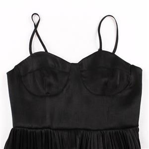 Sexy Spaghetti Straps Padded Cup Bustier High Waist Cocktail Party Black Maxi Dress N22267