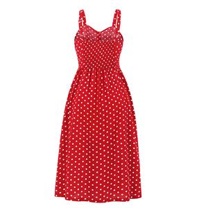 Fashion Polka Dots Print Spaghetti Straps Front Button Pocket High Waist Summer Slip Dress N21001