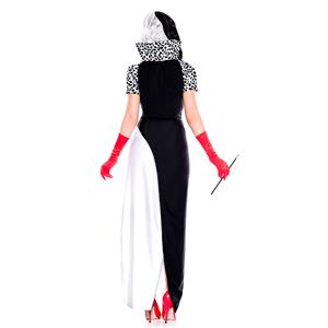 Sexy Women's Black and White Spotted Dalmatian Film Long Gown Halloween Cosplay Costume  N19111