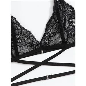 Sexy Spaghetti Straps Bra and Thong See-through Floral Lace Strappy Underwear Lingerie N21978