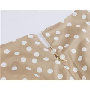 Sexy Khaki Round Neck Sleeveless Slim Waist Polka Dots Print Summer A-line Dress N20772