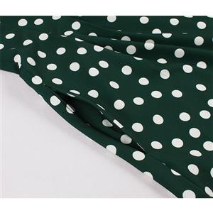 Sexy Dark-green Round Neck Sleeveless Slim Waist Polka Dots Print Summer A-line Dress N20940