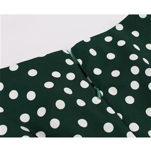 Sexy Dark-green Round Neck Sleeveless Slim Waist Polka Dots Print Summer A-line Dress N20940