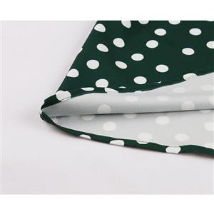Sexy Dark-green Round Neck Sleeveless Slim Waist Polka Dots Print Summer A-line Dress N20940