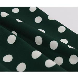 Sexy Dark-green Round Neck Sleeveless Slim Waist Polka Dots Print Summer A-line Dress N20940