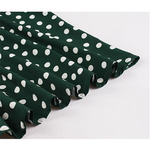 Sexy Dark-green Round Neck Sleeveless Slim Waist Polka Dots Print Summer A-line Dress N20940