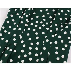 Sexy Dark-green Round Neck Sleeveless Slim Waist Polka Dots Print Summer A-line Dress N20940