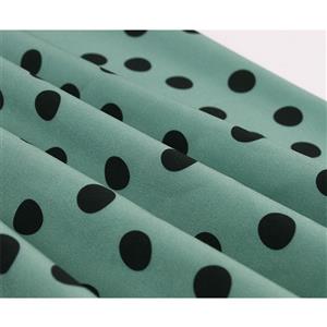 Sexy Light-green Round Neck Sleeveless Slim Waist Polka Dots Print Summer A-line Dress N20941