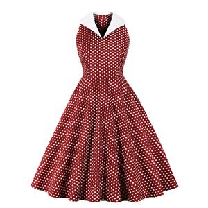 Sexy A-line Swing Dress, Retro Polka Dots Print Dresses for Women, Vintage Dresses 1950's, Plus Size Summer Dress, Vintage High Waist Dress for Women,Laple Swing Dresses for Women, Vintage High Waist Dresses for Women, #N20957