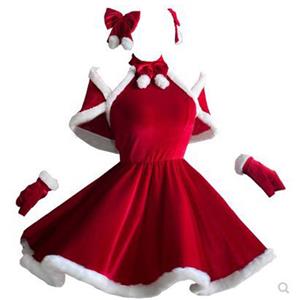 Red Sweetheart Dew Shoulder Hanging Neck Santa Girl Mini Dress Christmas Costume XT22547