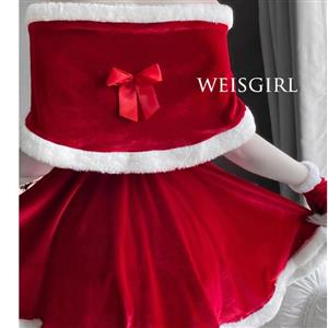 Red Sweetheart Dew Shoulder Hanging Neck Santa Girl Mini Dress Christmas Costume XT22547