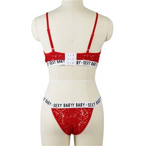 Sexy Red Floral Lace Spaghetti Straps Stretch Letters Underwear Two Pieces Lingerie Set N21274