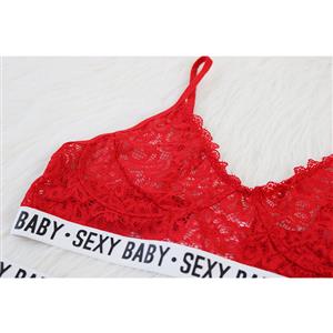 Sexy Red Floral Lace Spaghetti Straps Stretch Letters Underwear Two Pieces Lingerie Set N21274