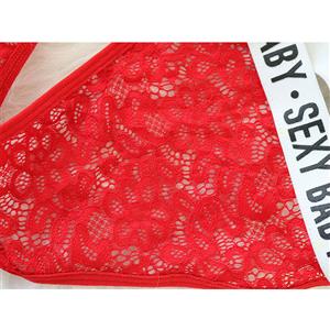 Sexy Red Floral Lace Spaghetti Straps Stretch Letters Underwear Two Pieces Lingerie Set N21274