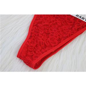 Sexy Red Floral Lace Spaghetti Straps Stretch Letters Underwear Two Pieces Lingerie Set N21274