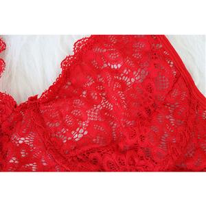 Sexy Red Floral Lace Spaghetti Straps Stretch Letters Underwear Two Pieces Lingerie Set N21274