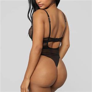 Sexy Sheer Mesh Spaghetti Straps Half Cup Backless One Piece Bodysuit Teddies Lingerie N20086
