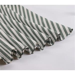 Retro Green and White Striped Lapel Long Sleeve High Waist Belt Midi Dress N19501