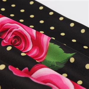 Sexy Women Deep V-Neck 7-point Sleeve Slim Waist Spliced Floral Print A-Line Dress N19409