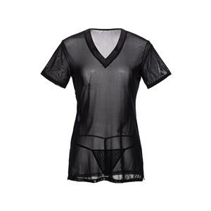 Sexy See-through Design V-Neck Short-Sleeve Mini Length Lingerie With G-string N19168