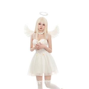 Sexy Naughty Terrifying Sleeveless White Angel Cosplay Costume N22577