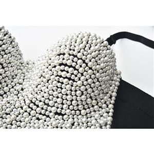 Women's Sexy White Beaded B Cup Bustier Bra Clubwear Crop Top N20837